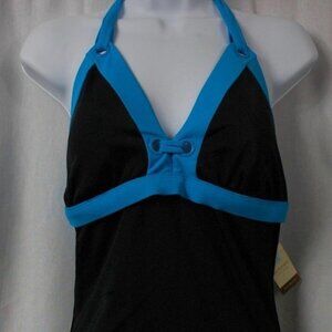 Ladies Sonoma Life + Style One Piece Swimsuit Black with Blue Trim Pick Size